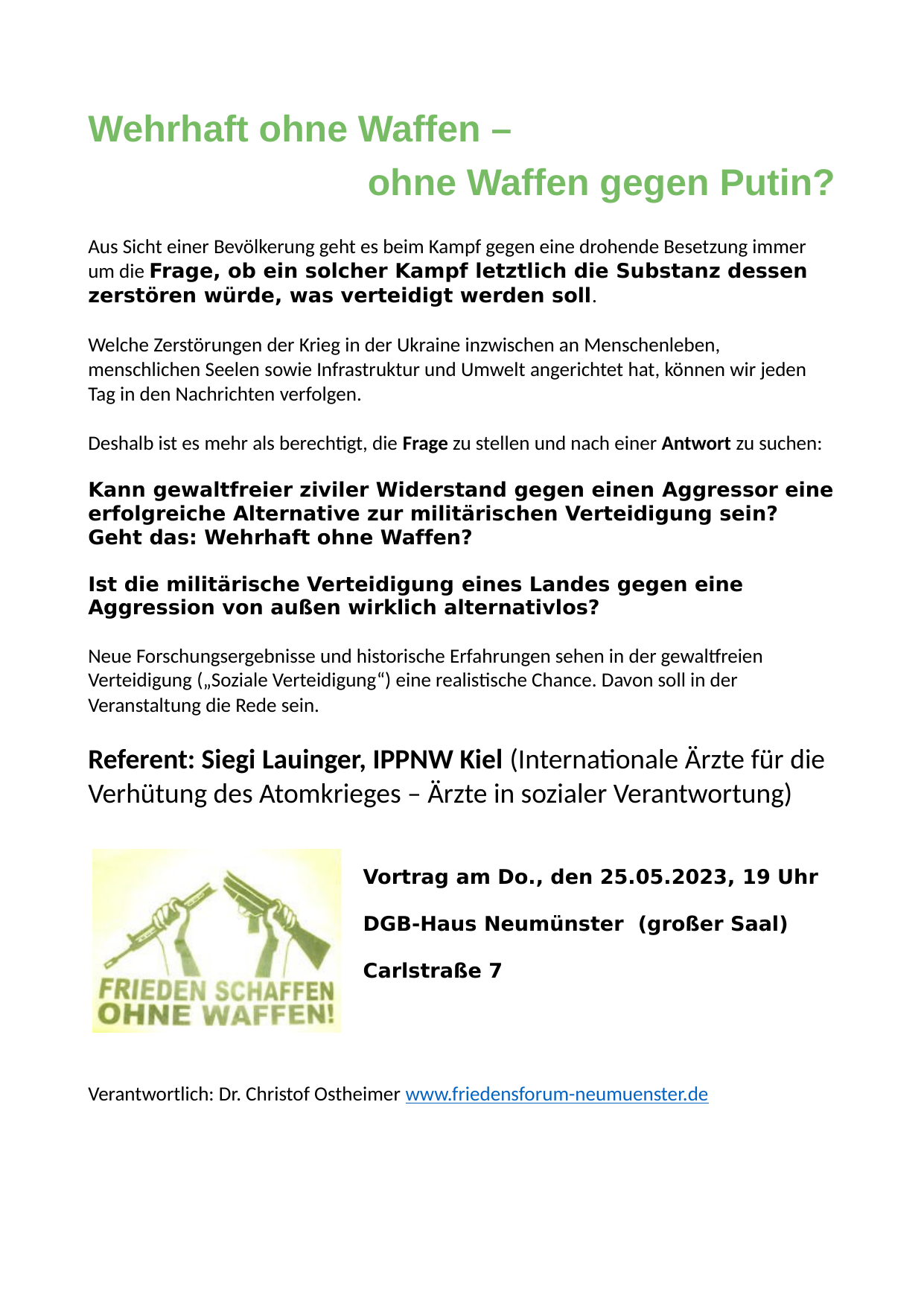 Vortrag Wehrhaft ohne Waffen 25.05.2023
